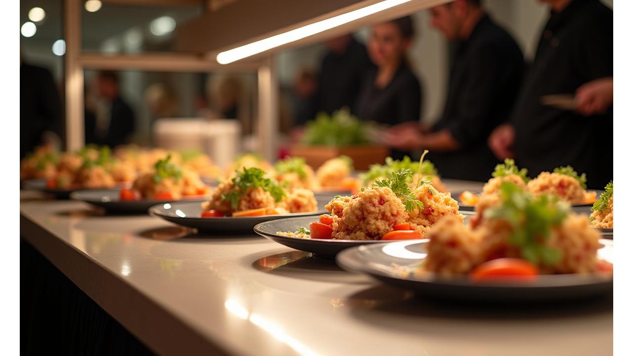 Bilde av et elegant cateringarrangement med nordisk mat
