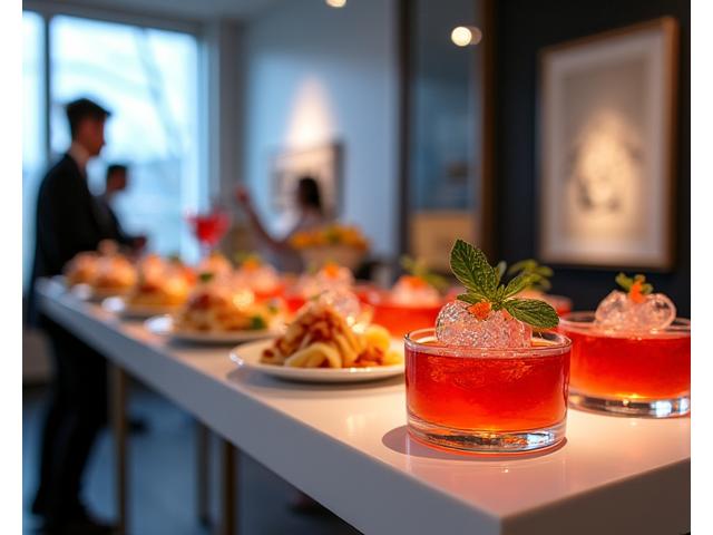 Catering for produktlansering på et moderne galleri