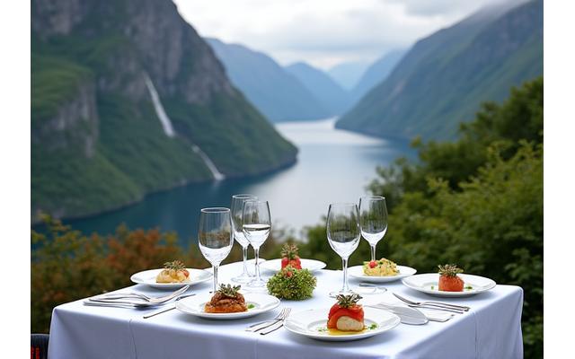 Geirangerfjord Gala 5-retters middag med utsikt mot De Syv Søstre